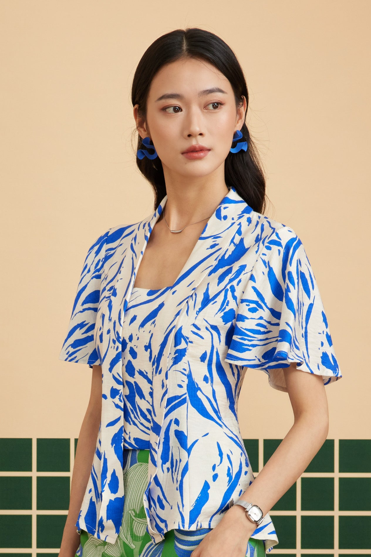KEBAYA TOP IN ABSTRACT AZURE