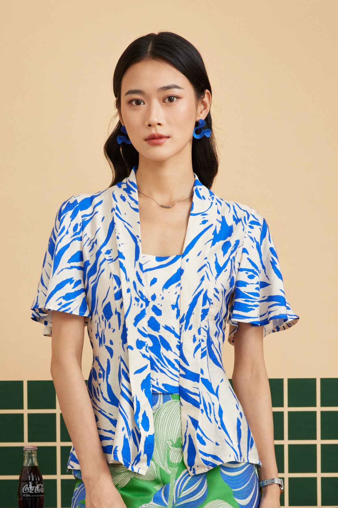 KEBAYA TOP IN ABSTRACT AZURE