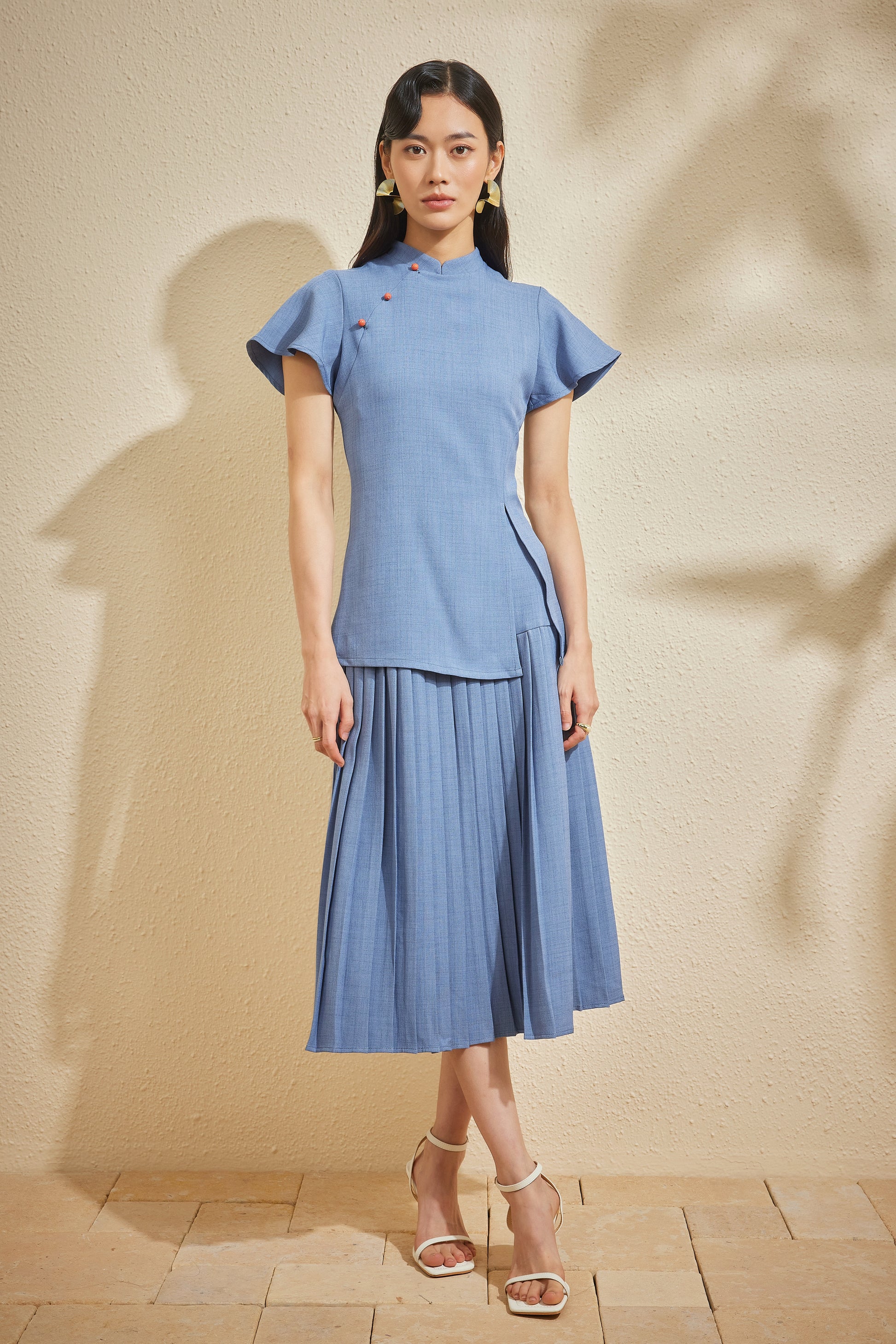 PLISSER SKIRT IN INK STONE