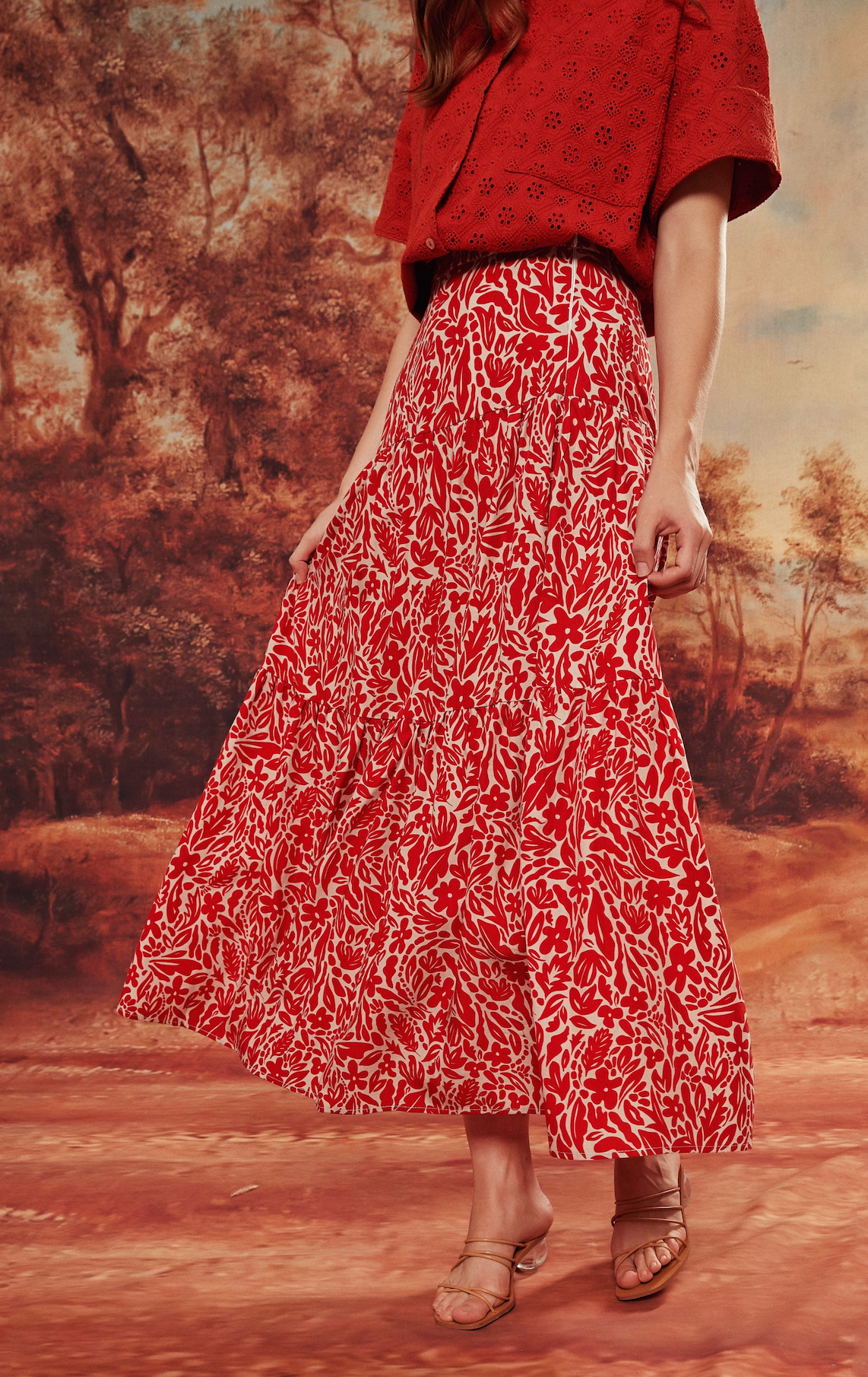 ALEAH MAXI SKIRT IN CJUBA RED