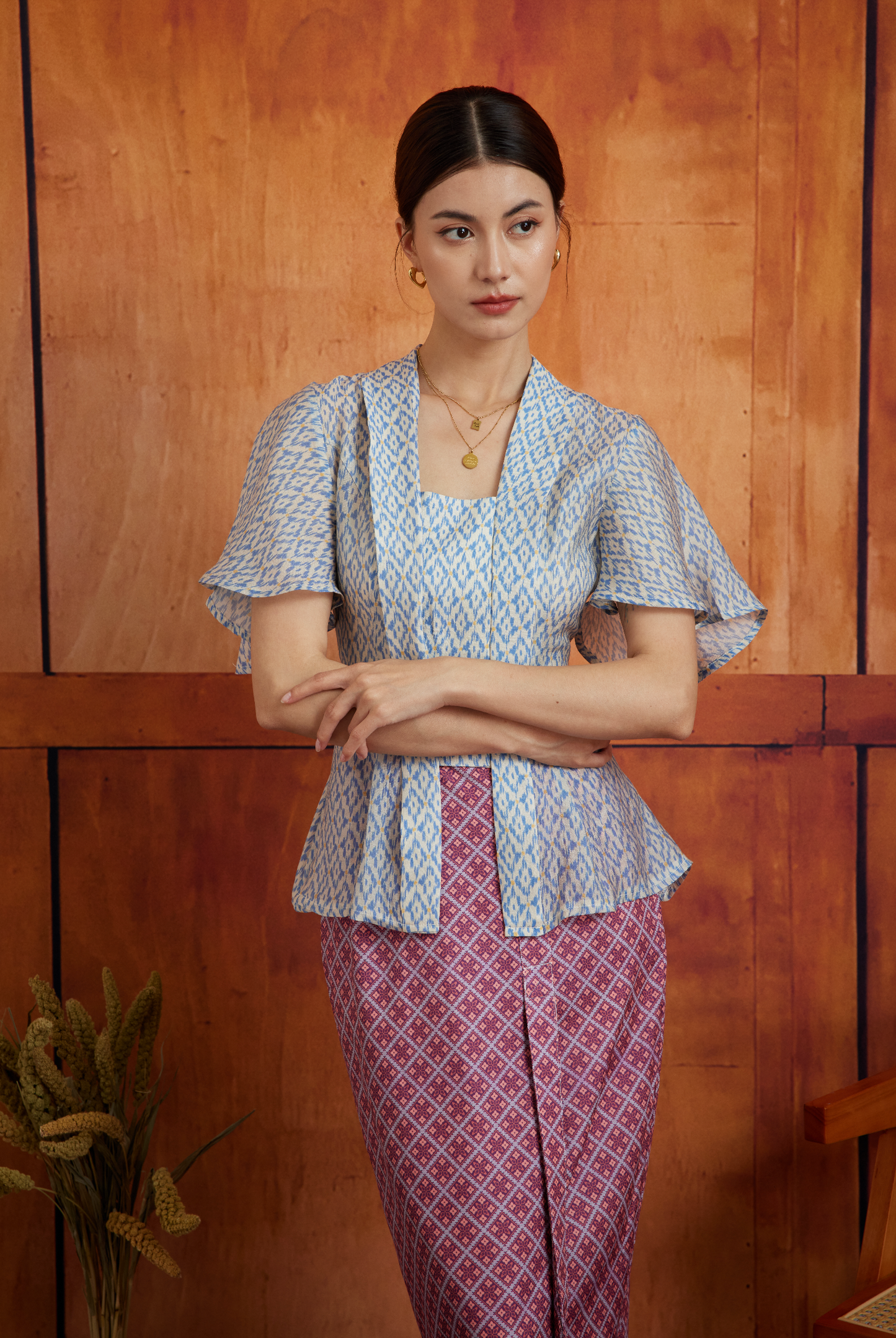 KEBAYA TOP IN ARCTIC BLUE