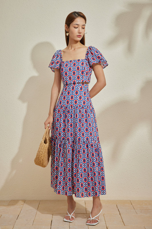 ALEAH MAXI SKIRT IN ARABESQUE BLUE