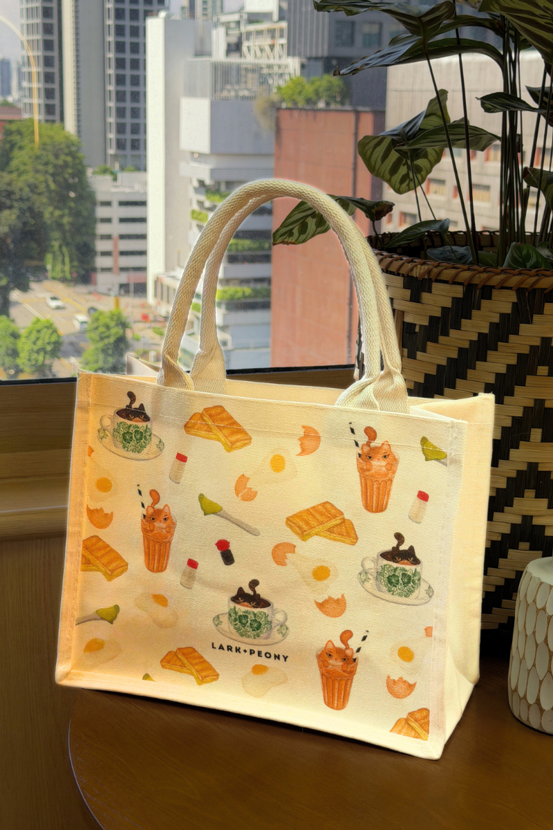 CANVAS TOTE BAG IN BREAKFAST CAT