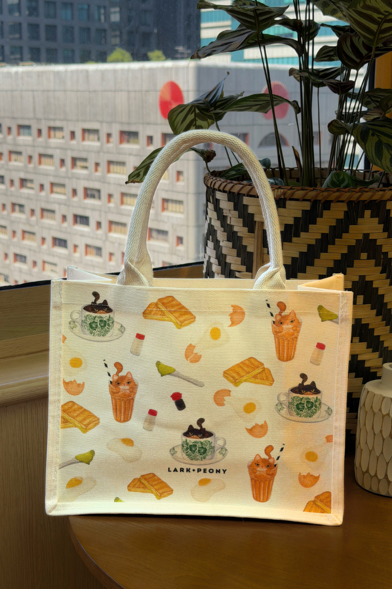 CANVAS TOTE BAG IN BREAKFAST CAT