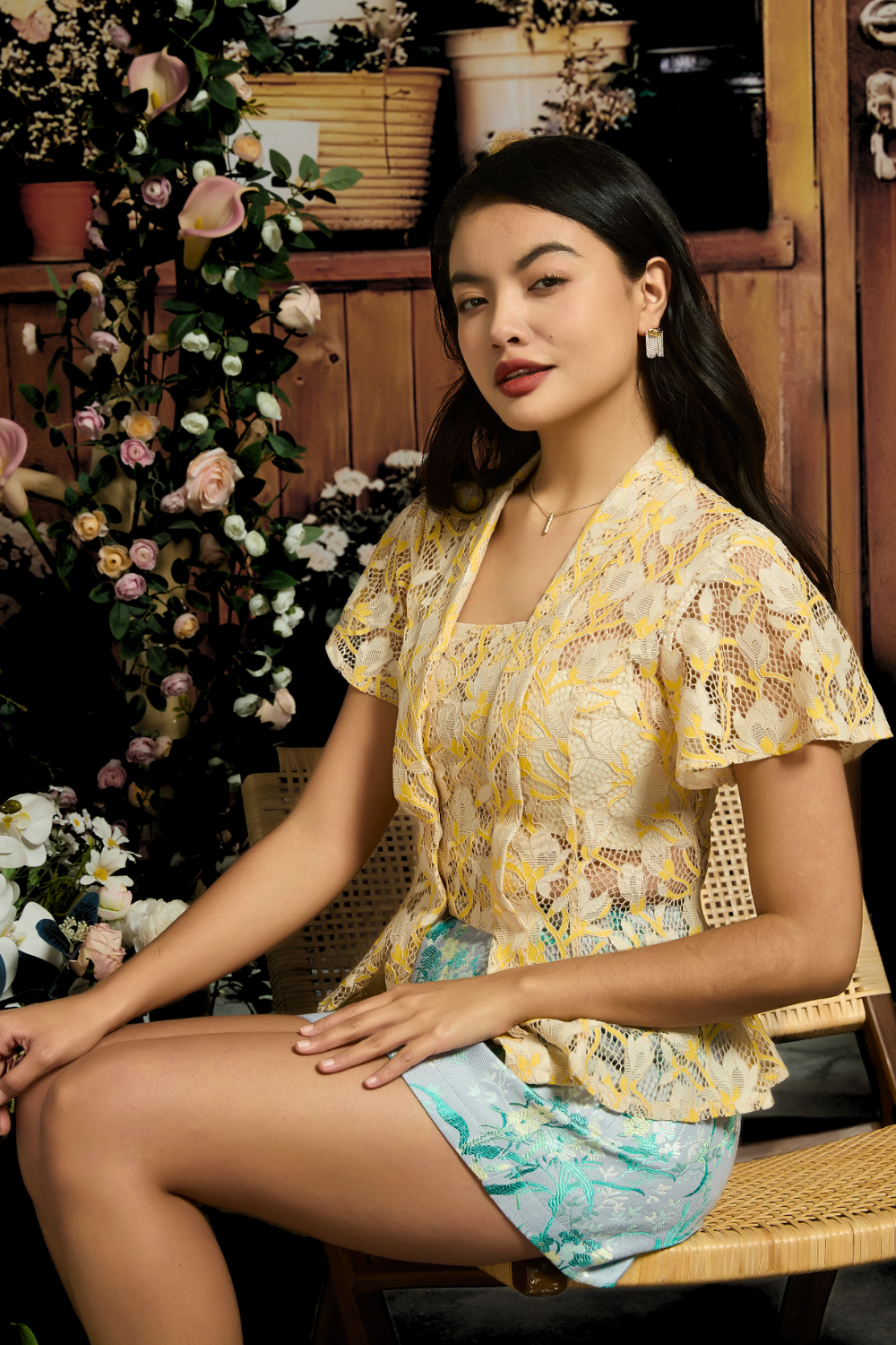 KEBAYA TOP IN BUTTER PETAL