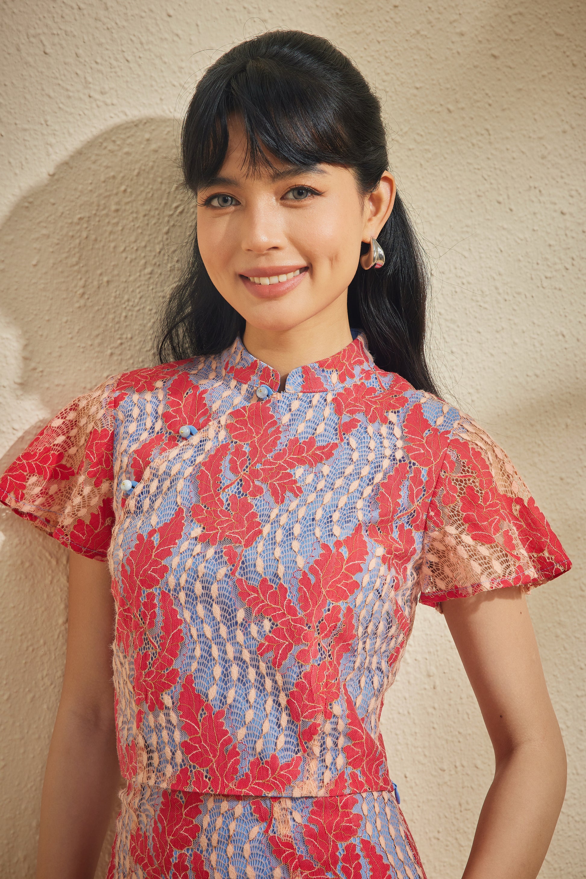 PINGYANG LACE TOP IN VERMILLION VEIL