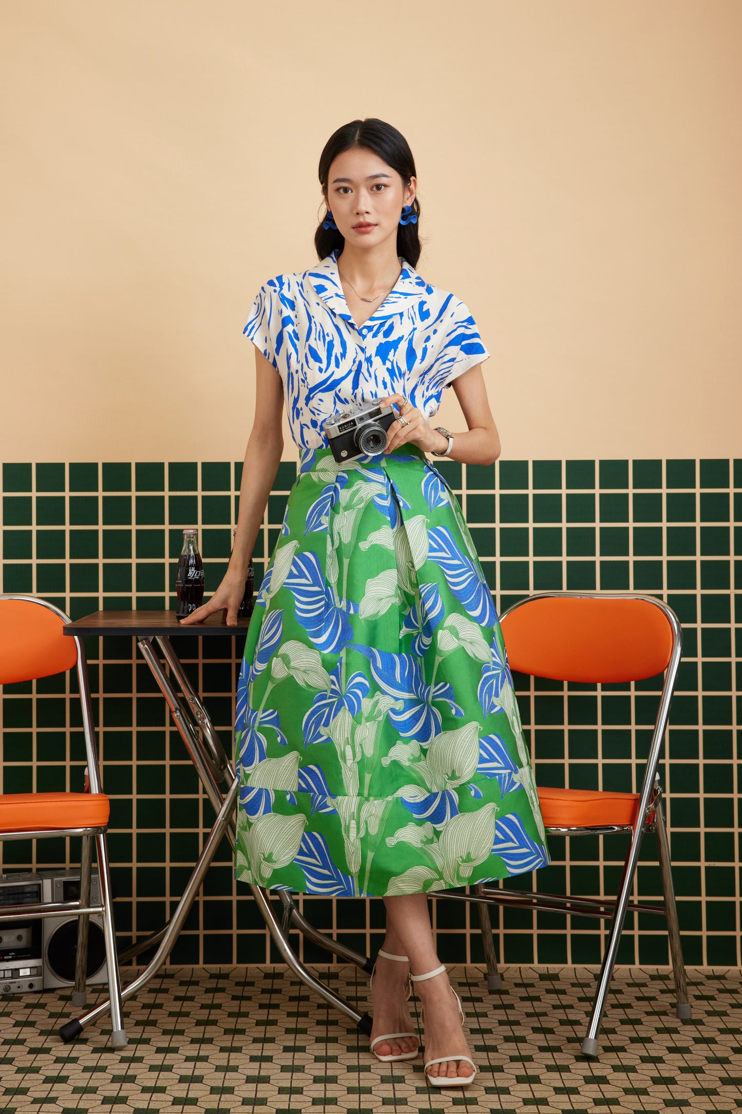 ROCKABILLY SHIRT IN ABSTRACT AZURE