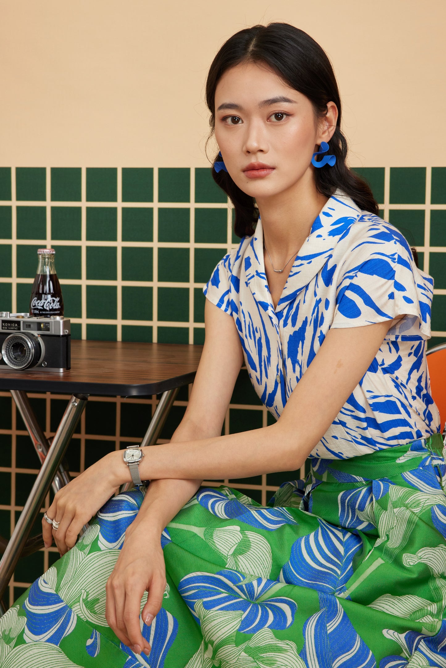 ROCKABILLY SHIRT IN ABSTRACT AZURE
