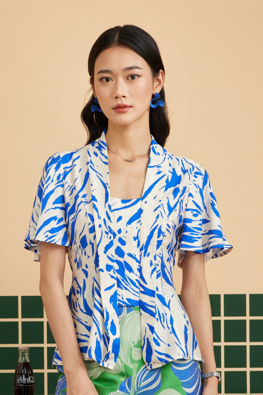 KEBAYA TOP IN ABSTRACT AZURE