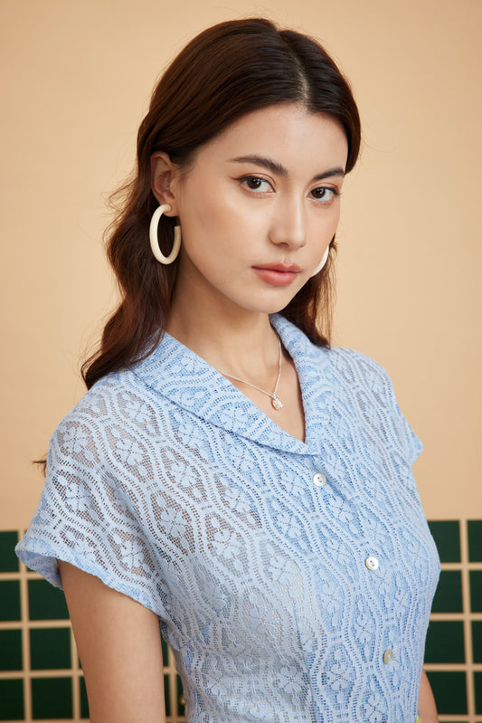 ROCKABILLY SHIRT IN CROCHET BLUE