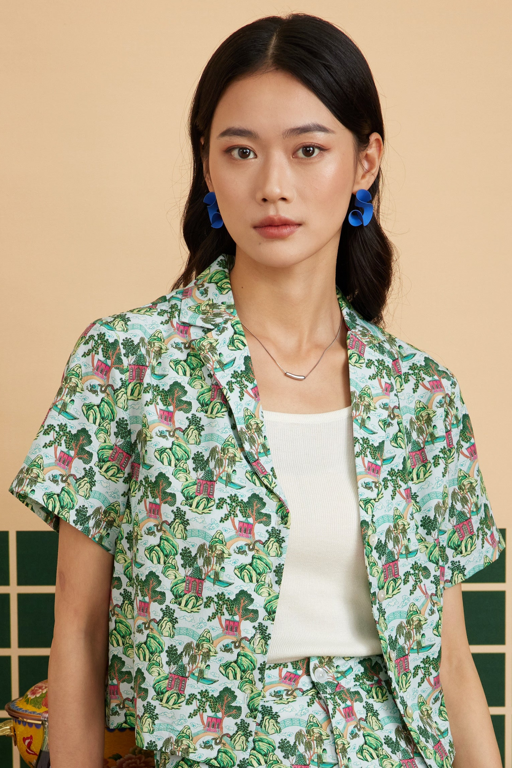 CROPPED CUBAN IN CHINOISERIE GREEN