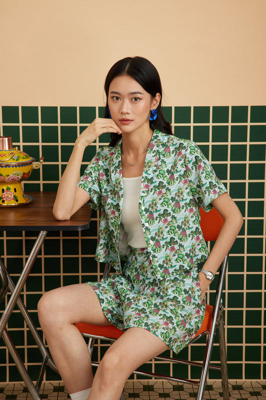 CROPPED CUBAN IN CHINOISERIE GREEN