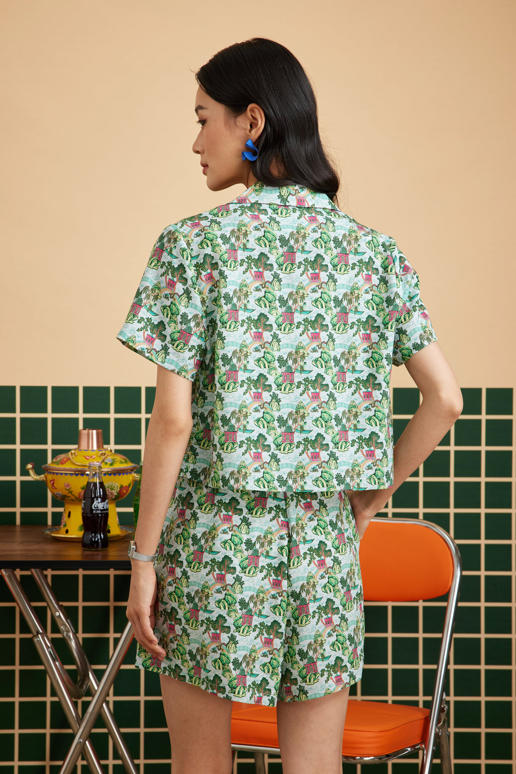 CROPPED CUBAN IN CHINOISERIE GREEN