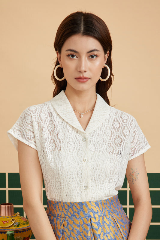 ROCKABILLY SHIRT IN CROCHET CREAM
