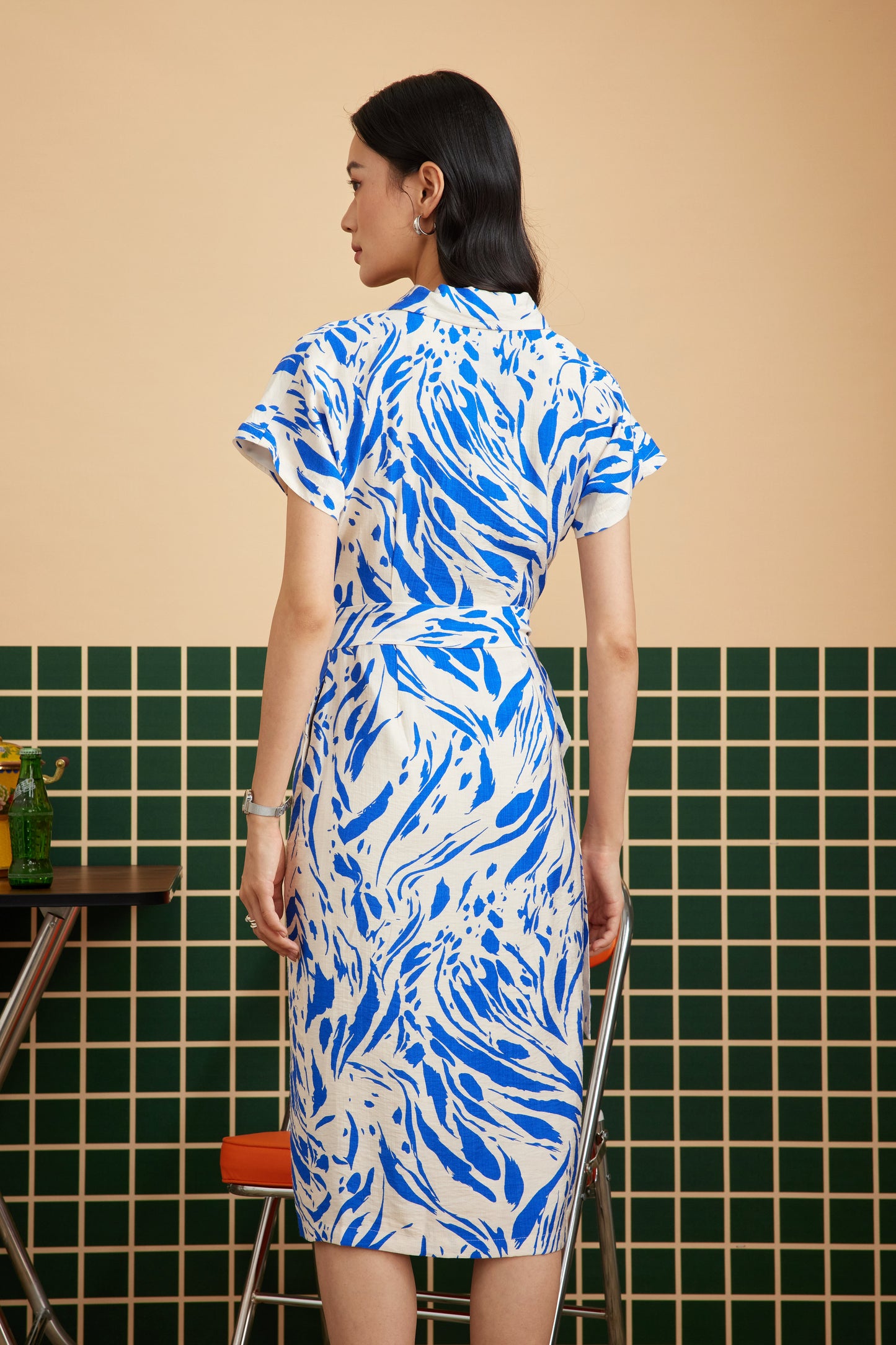 ARABELLA DRESS IN ABSTRACT AZURE